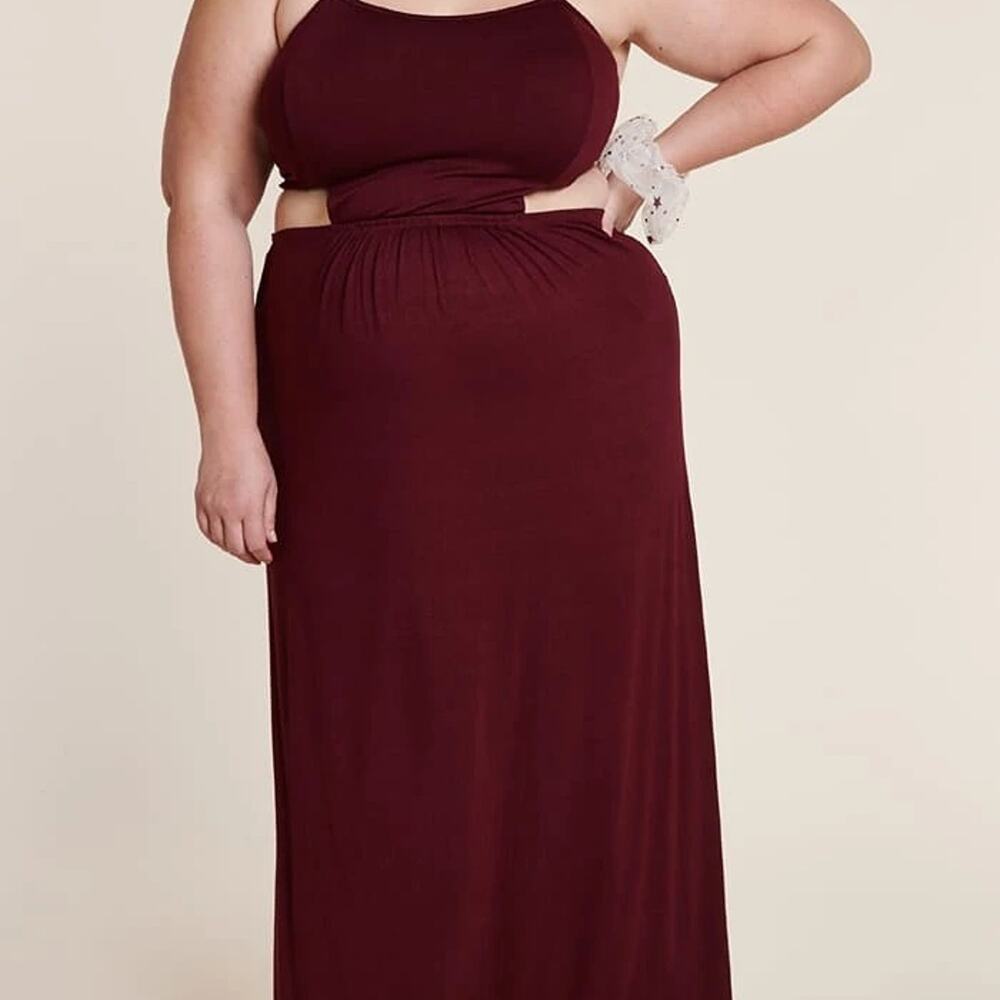 Burgundy Cut Out Halter Dress